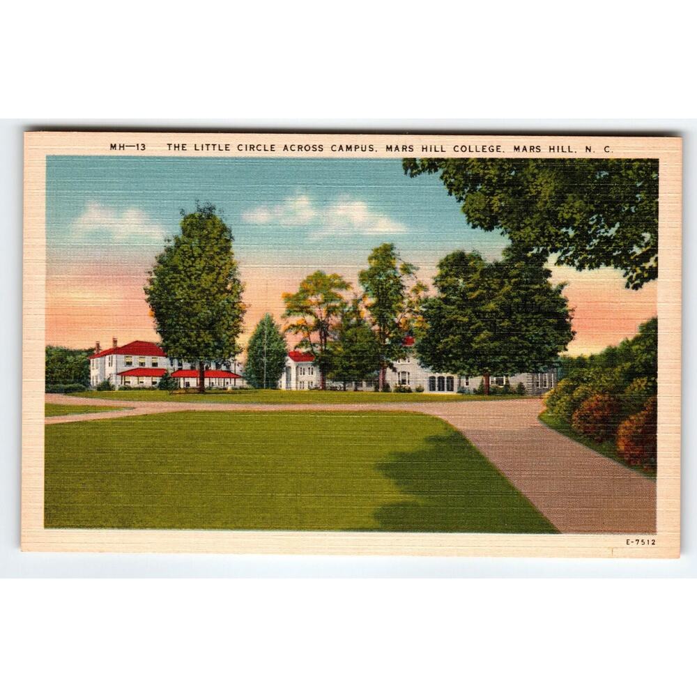 Mars Hill College Little Circle Campus North Carolina Linen Postcard Unused NC